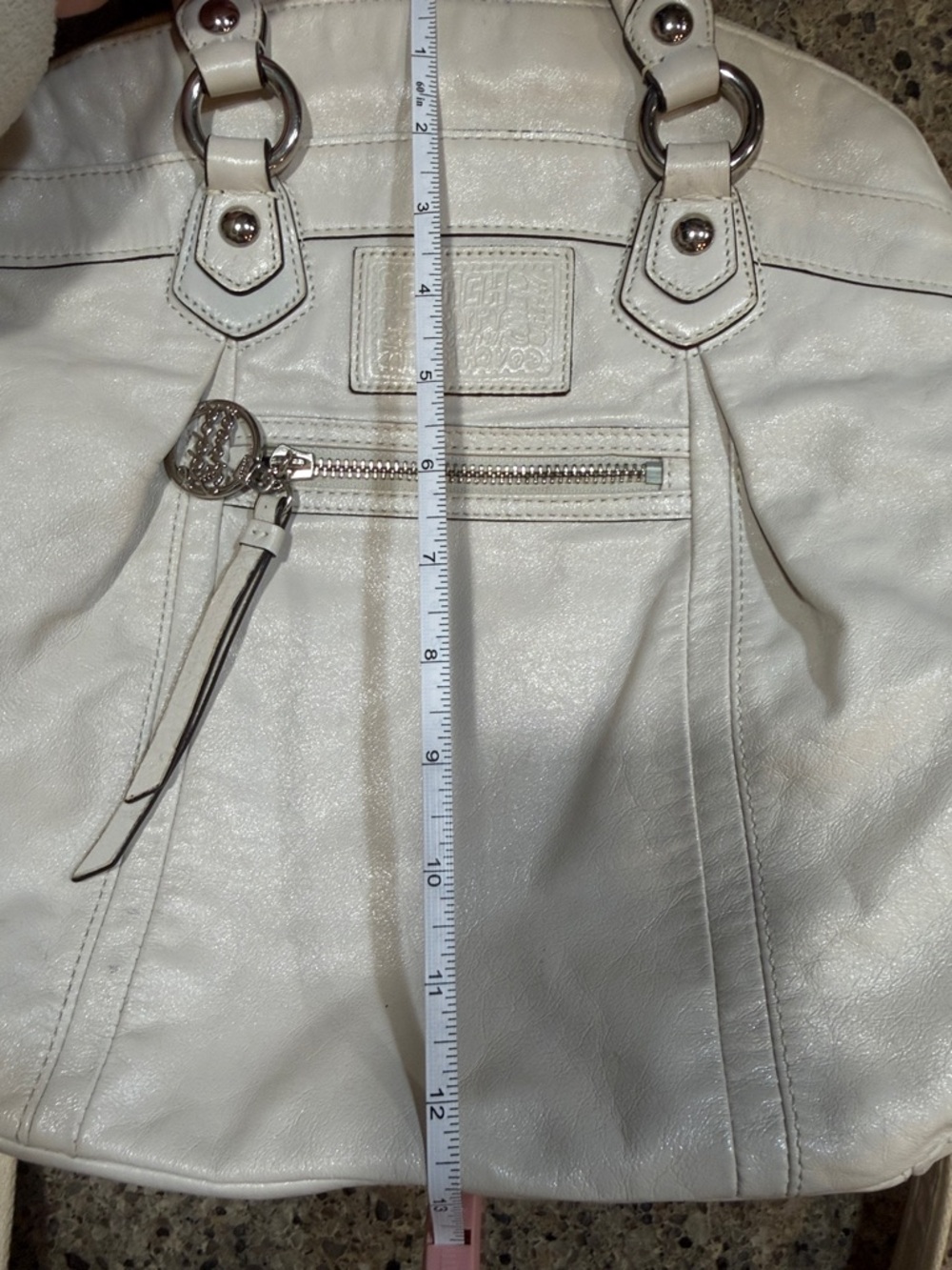 Coach Poppy Pearl Women's Cream Leather Tote Satchel Bag #16283 - Picture 9 of 12